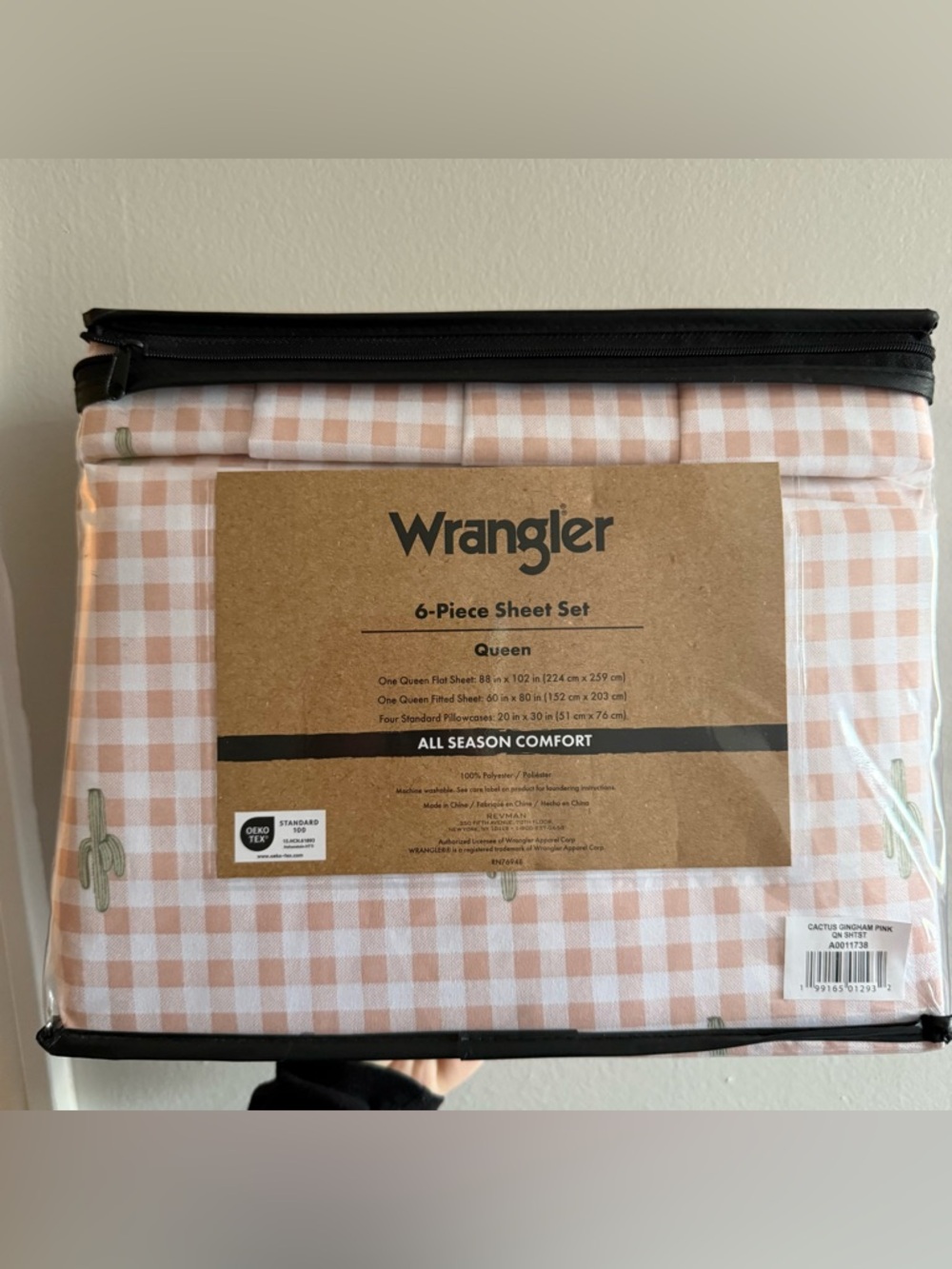 Wrangler Pink Gingham Cactus Sheet Set Queen 6pc Western Cottagecore